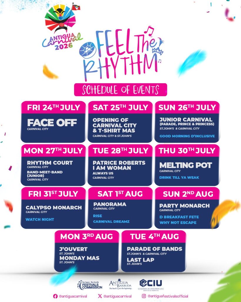 Antigua Carnival – Schedule Of Events